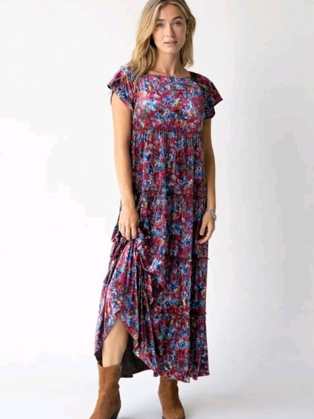 Natural Life Floral Velvet Berkley Maxi Dress